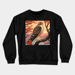 Red Tailed Hawk in Sunset with Flower Blossoms Crewneck Sweatshirt